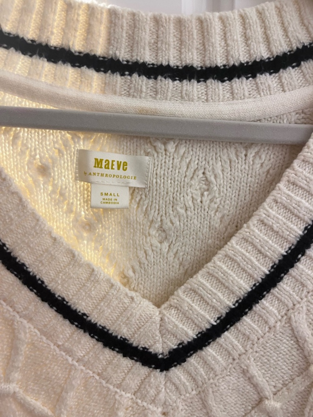 Anthropologie Maeve Cream V-Neck Sweater with Black Trim - Picture 4 of 4